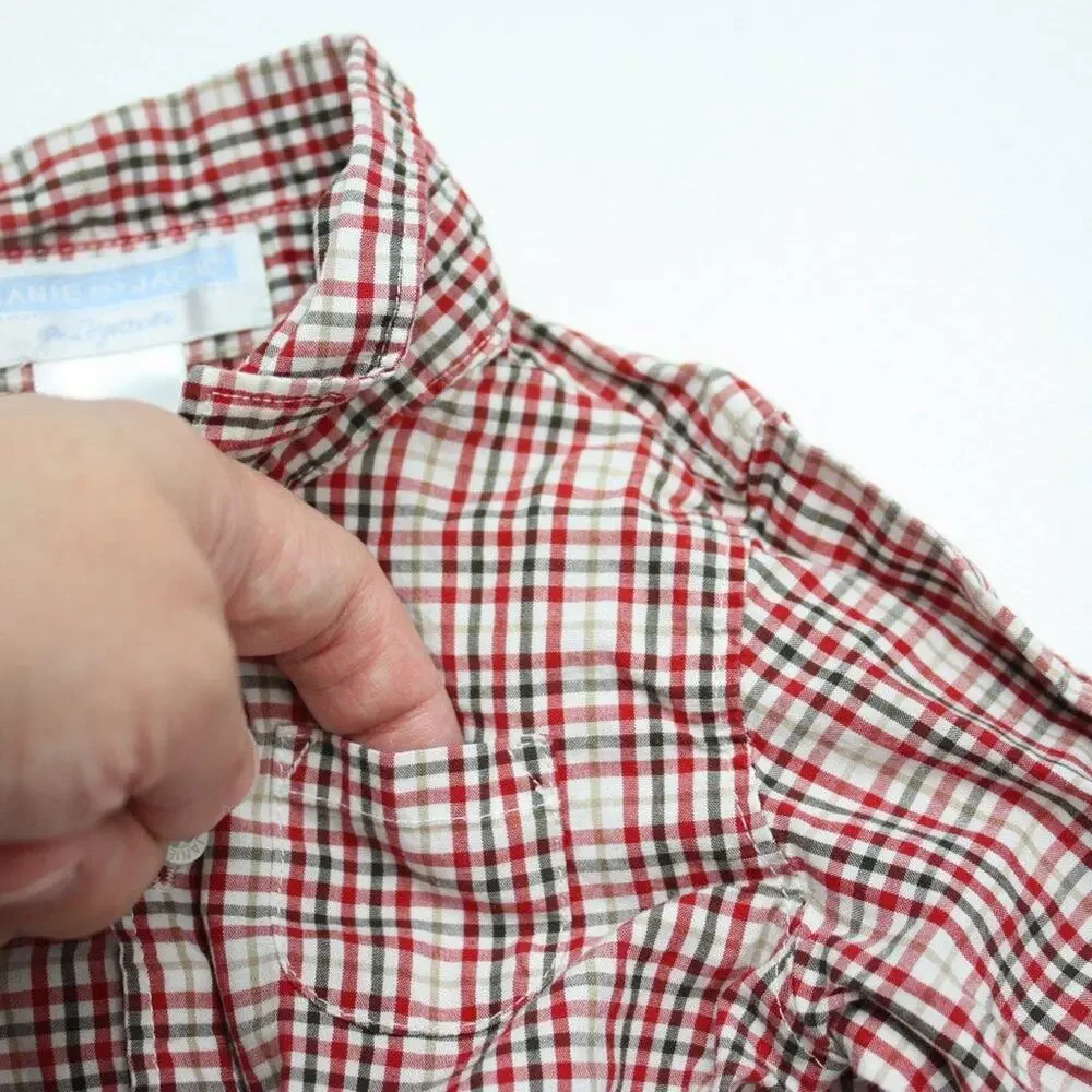 Janie and Jack Onesie Baby Boys Size 0-3m Red Plaid Button Down One Piece